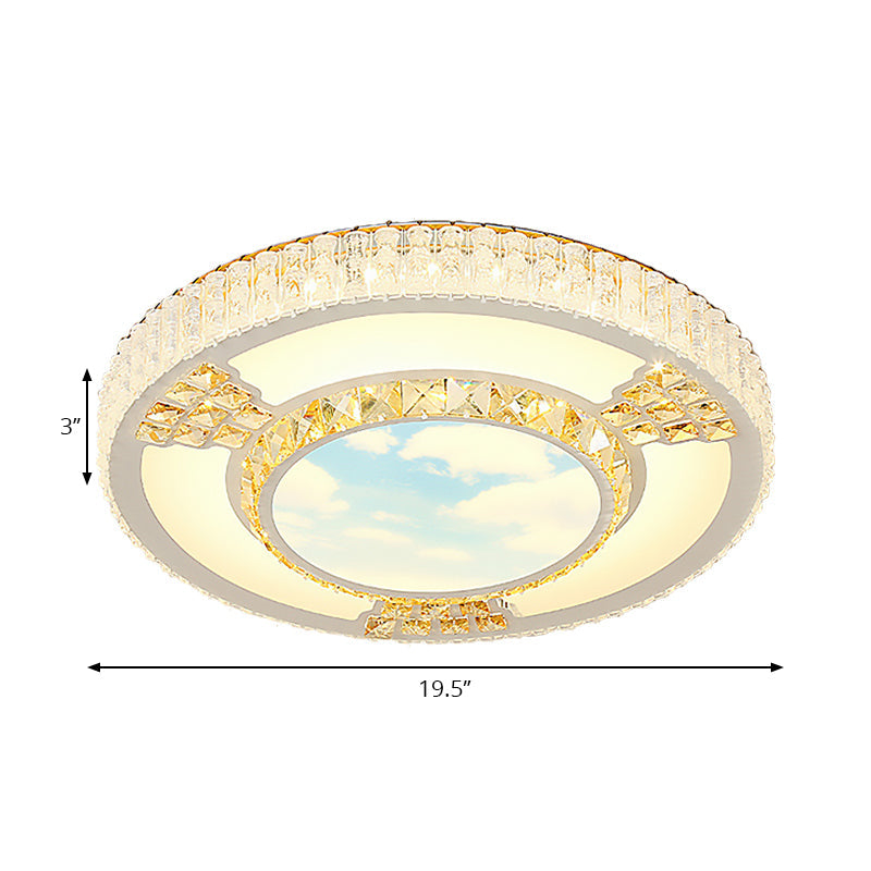 Modern Circular Flushmount Led Ceiling Light With Clear Crystal And Fun Patterns – Ideal For Bedroom