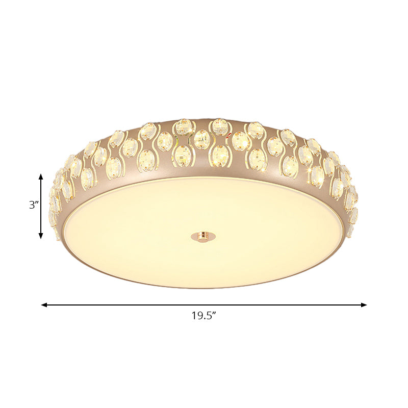 Contemporary Gold Led Drum Ceiling Mount Light With Crystal Beads For Bedroom