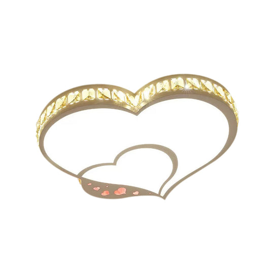 Modern Acrylic Led Double Heart Ceiling Fixture - White Flush Mount Light For Kid Bedroom With Clear