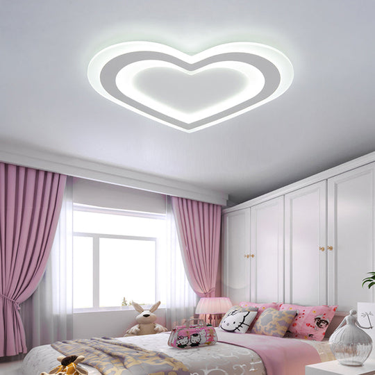 Led Heart Flush Mount Ceiling Light For Baby Game Room - Modern And Simple Design In White Acrylic /