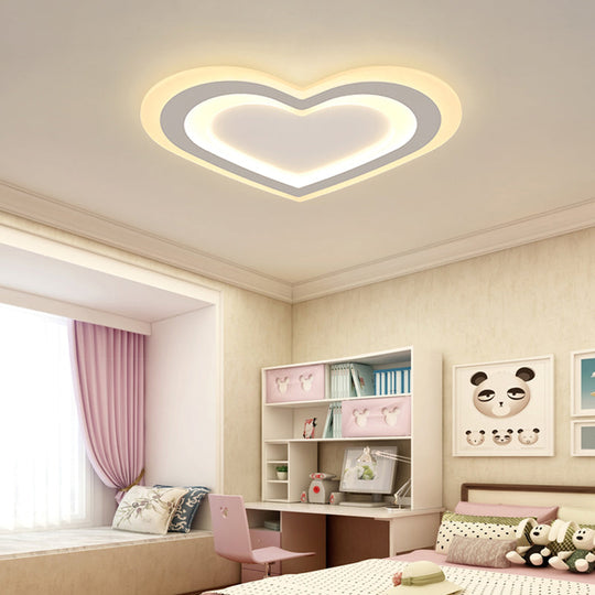 Led Heart Flush Mount Ceiling Light For Baby Game Room - Modern And Simple Design In White Acrylic