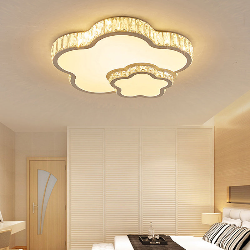 Crystal Acrylic Flower Led Flush Mount Light For Child Bedroom In White