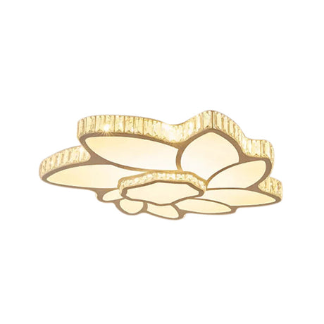 Contemporary Petal Flush Mount Light With Crystal Deco In White - Ideal For Hotel Ceiling