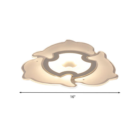 Dolphin Flushmount Animal Led Ceiling Light In White For Kindergarten