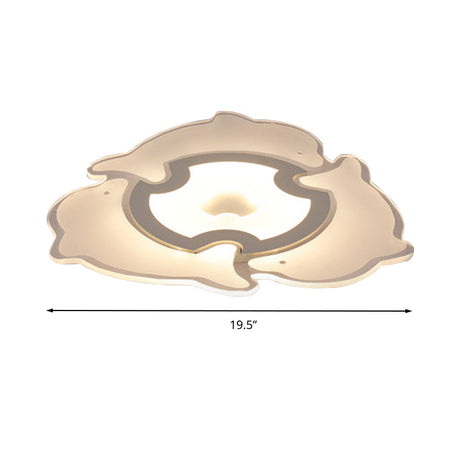 Dolphin Flushmount Animal Led Ceiling Light In White For Kindergarten