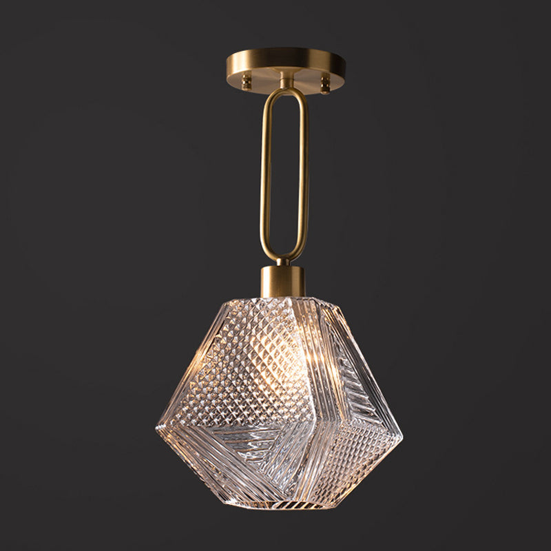 Modern Rhombus Prismatic Glass Pendant Lamp: 1-Head Gold Suspension Ceiling Light For Dining Room