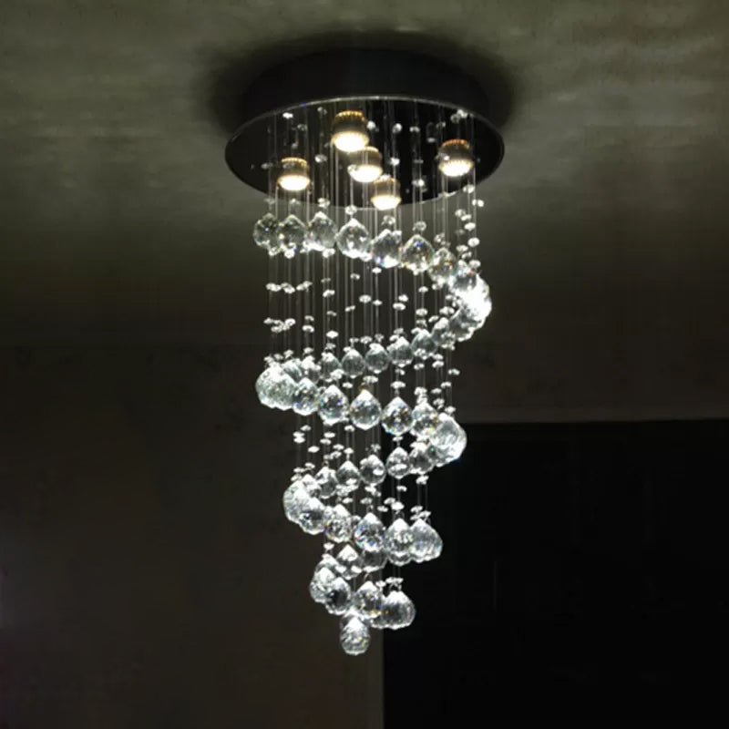 Modern 5-Light Crystal Ceiling Lamp In Stainless Steel For Bedroom