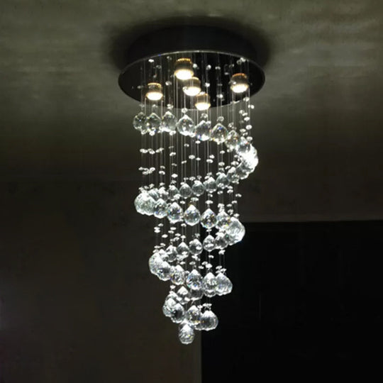Modern 5-Light Crystal Ceiling Lamp In Stainless Steel For Bedroom