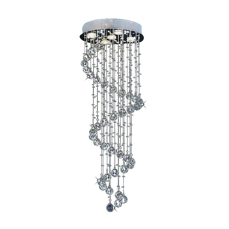 Modern Crystal Draping Ceiling Light With Stainless Steel Spiral Design - 1/3/5 Bulbs 5 /