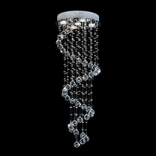 Modern Crystal Draping Ceiling Light With Stainless Steel Spiral Design - 1/3/5 Bulbs