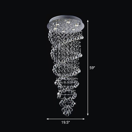 Contemporary Dual-Spiral Crystal Flush Mount Ceiling Light In Stainless Steel 2/6-Head Ideal For