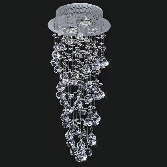 Contemporary Dual-Spiral Crystal Flush Mount Ceiling Light In Stainless Steel 2/6-Head Ideal For
