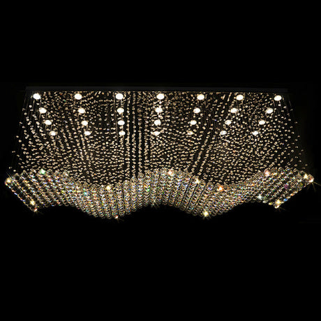 Opulent Crystal Wavy Ceiling Light - Modernist Flush Mounted Lamp In Stainless Steel 28-Light For