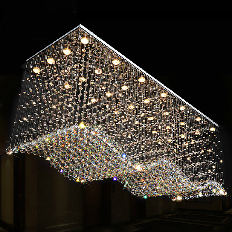 Opulent Crystal Wavy Ceiling Light - Modernist Flush Mounted Lamp In Stainless Steel 28-Light For