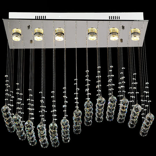 Modern Wave Clear Crystal Stainless Steel Flush Light With 6 Bulbs - Ceiling Mounted Lamp