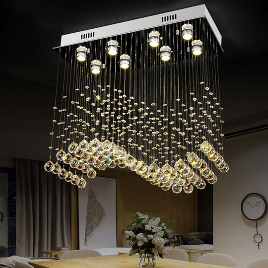 Modern Crystal Wavy Dining Room Ceiling Lamp - Flush Mount Stainless Steel Lighting Fixture (8