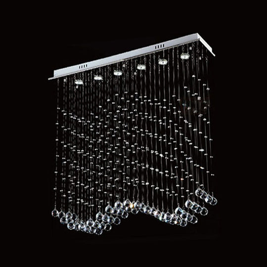 Wave Shaped Ceiling Light - Modern 6 - Head Crystal Flush Mount Fixture In Stainless Steel
