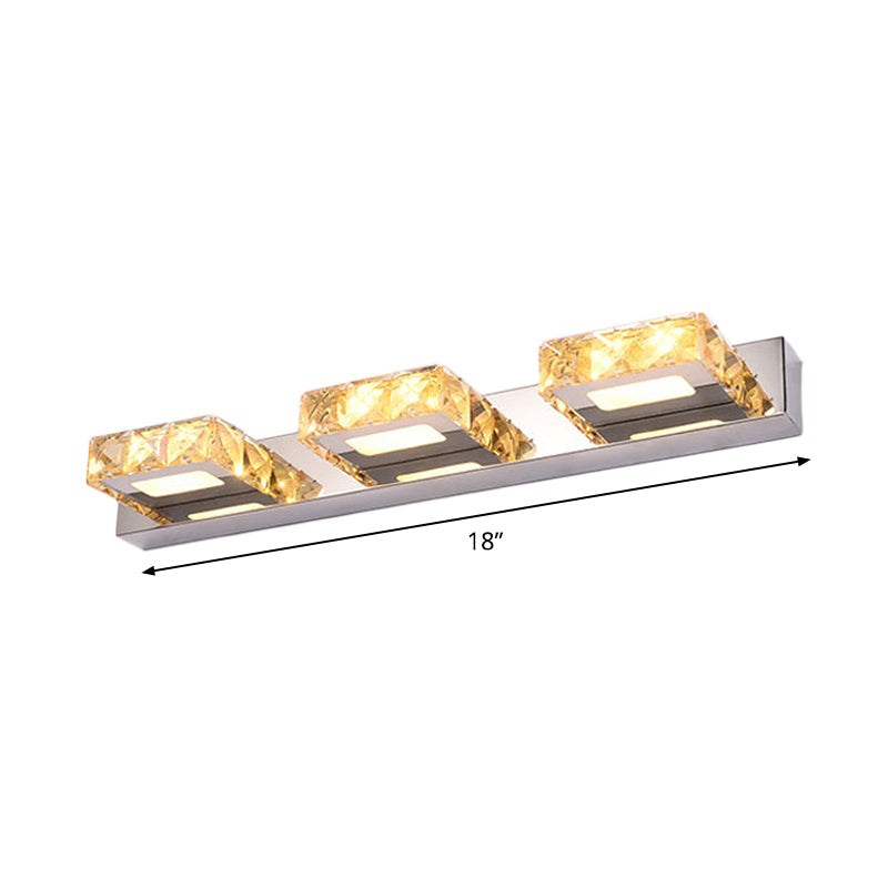 Modern Stainless Steel Crystal Vanity Sconce - 3/4 Light Beveled Design For Round/Square Bathroom