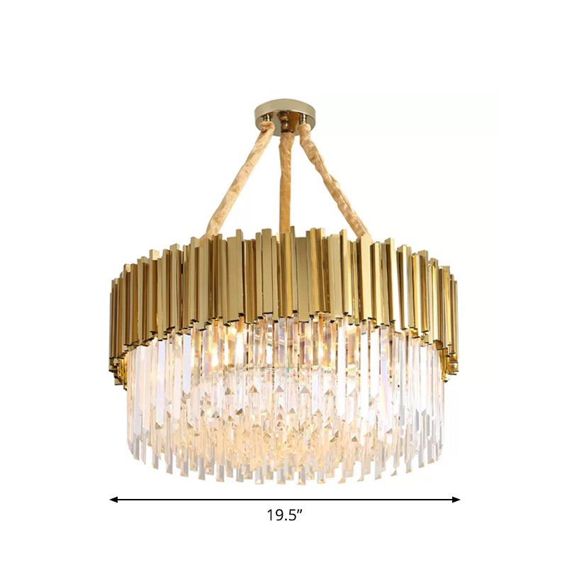 Contemporary Gold Led Chandelier With Tri-Sided Crystal Rods And Hanging Light Kit - Dining Room