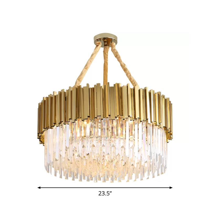 Contemporary Gold Led Chandelier With Tri-Sided Crystal Rods And Hanging Light Kit - Dining Room