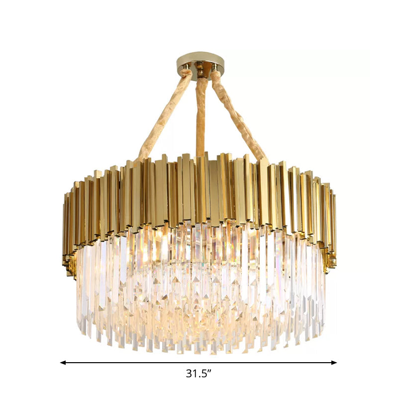 Contemporary Gold Led Chandelier With Tri-Sided Crystal Rods And Hanging Light Kit - Dining Room