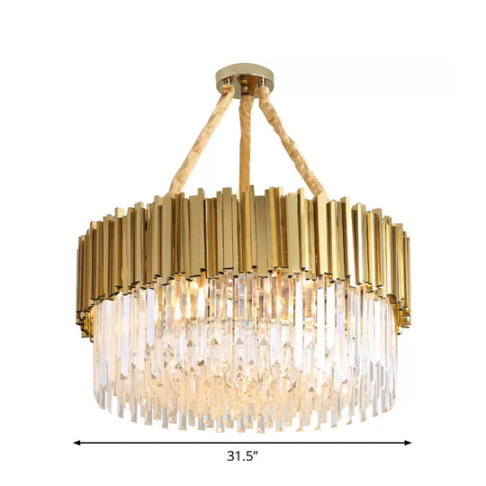 Contemporary Gold Led Chandelier With Tri-Sided Crystal Rods And Hanging Light Kit - Dining Room