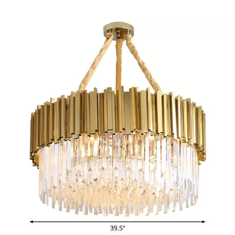 Contemporary Led Chandelier With Tri-Sided Crystal Rods Gold Finish For Dining Room 19.5/23.5/47