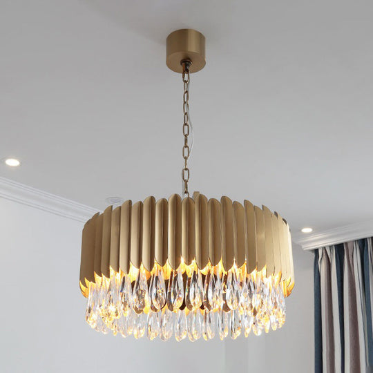 Minimalist Metal Drum Suspension Lamp With Led Pendant Chandelier - 23.5’ X 31.5’ Black/Gold