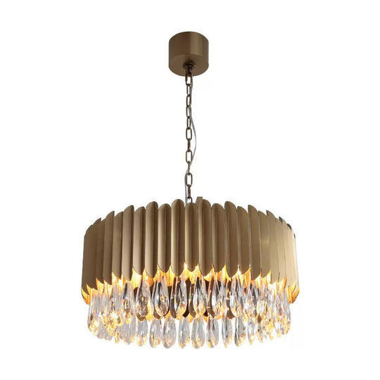 Minimalist Metal Drum Suspension Lamp With Led Pendant Chandelier - 23.5’ X 31.5’ Black/Gold