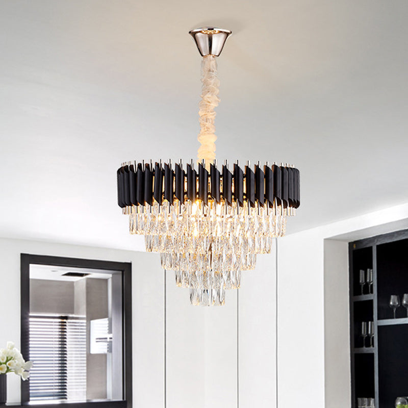 Modern Black K9 Crystal Prism Cone Chandelier Pendant - 10/13/33 Lights Living Room Down Lighting