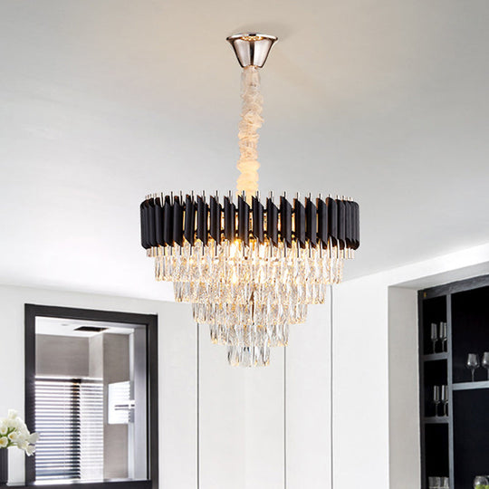Modern Black K9 Crystal Prism Cone Chandelier Pendant - 10/13/33 Lights Living Room Down Lighting
