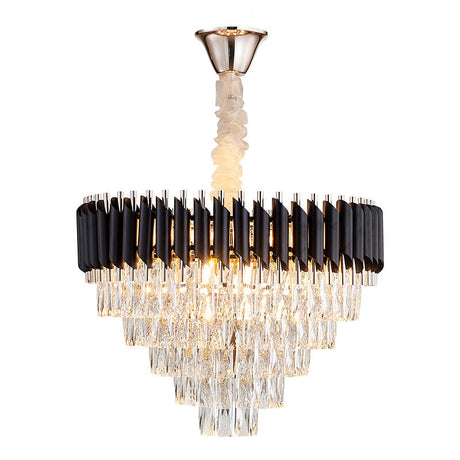 Modern K9 Crystal Prism Cone Chandelier Pendant - 10/13/33 Lights Black Ideal For Living Room Down