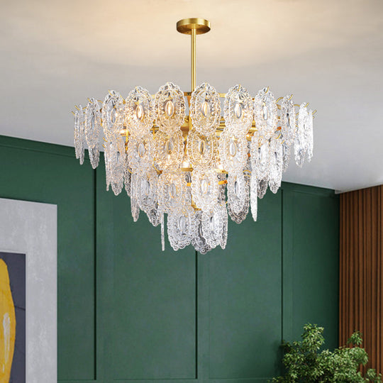 Scalloped Glass Chandelier - Modern Gold Pendant Light With 2/3/4 Tiers & 6/12/16 Bulbs For Dining