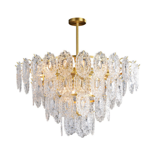 Scalloped Glass Chandelier - Modern Gold Pendant Light With 2/3/4 Tiers & 6/12/16 Bulbs For Dining