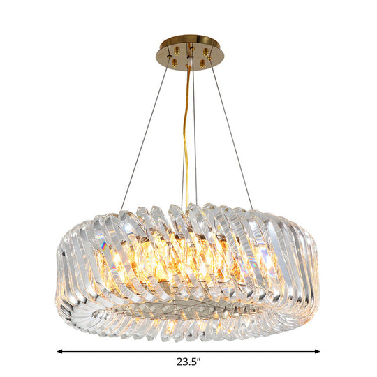 Minimalist 4/8/12-Light Gold Drum Pendant With Clear K9 Crystal Chandelier Fixture