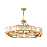 Modern Gold Circle Chandelier Pendant Light With Clear Crystal Prisms - 6/8/10 Bulb Dining Room