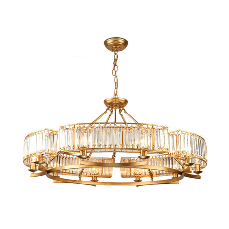 Modern Gold Circle Chandelier Pendant Light With Clear Crystal Prisms - 6/8/10 Bulb Dining Room