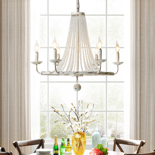 Rustic Wood Bead Chandelier With Clear Crystals - Vintage Wagon Wheel Pendant Light For Living Room