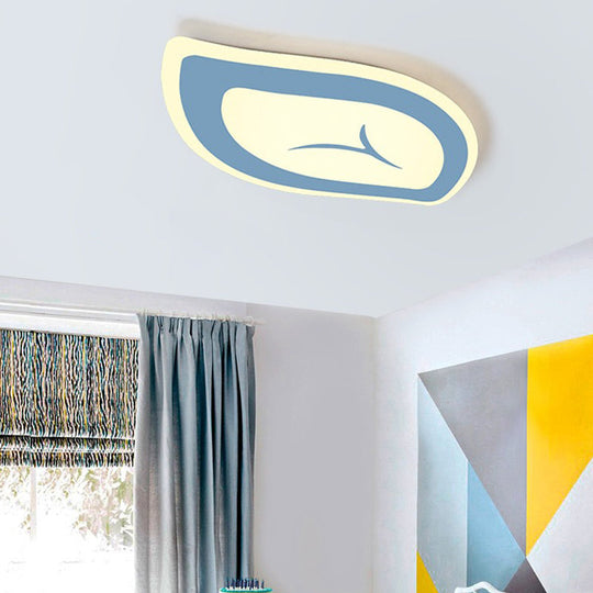 Macaron Nursing Room Led Ceiling Light Fixture - Flush Mount Acrylic Leaf Design Blue
