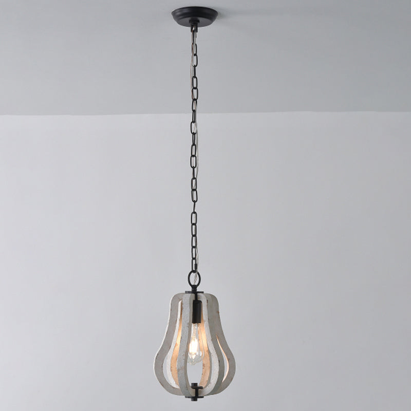 Traditional Wood Geometric Cage Pendant Light For Living Room White / B