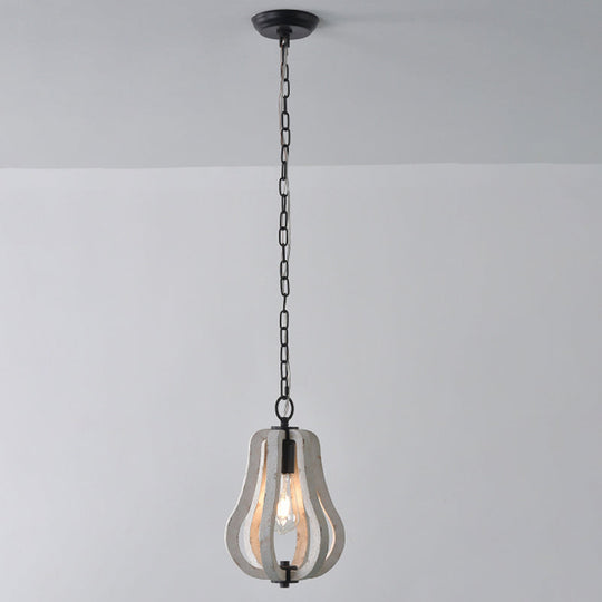 Traditional Wood Geometric Cage Pendant Light For Living Room White / B
