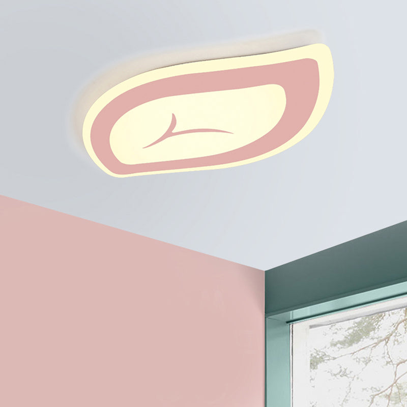 Macaron Nursing Room Led Ceiling Light Fixture - Flush Mount Acrylic Leaf Design Pink
