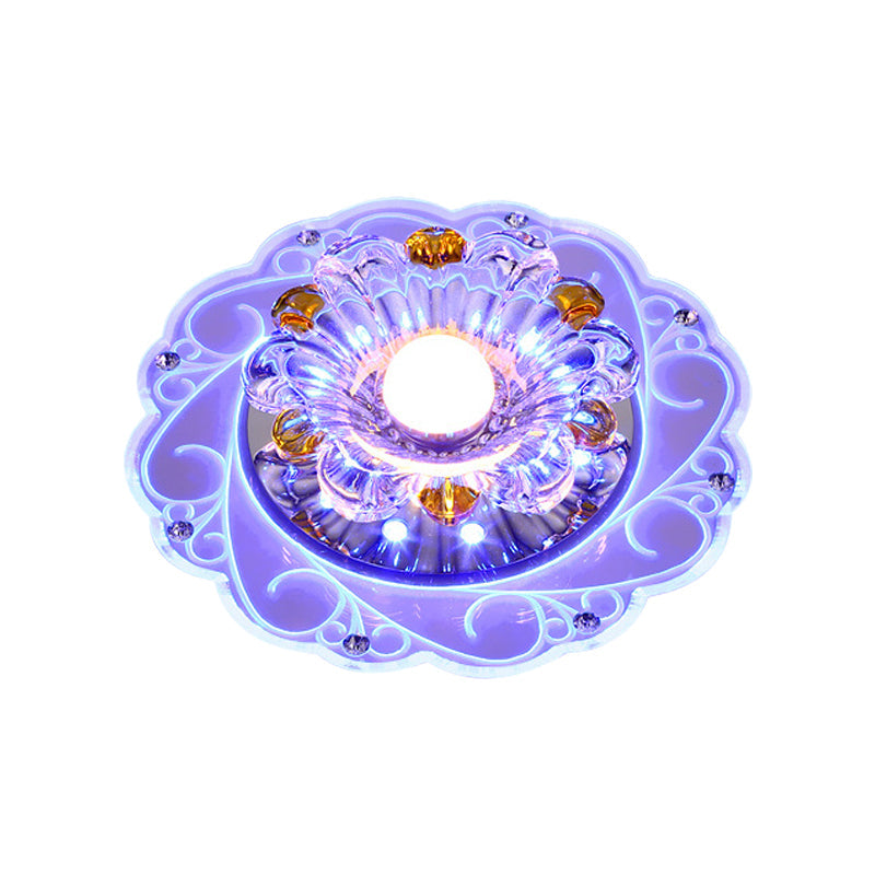Modern Clear Crystal Led Ceiling Lamp For Corridor With Floral Design