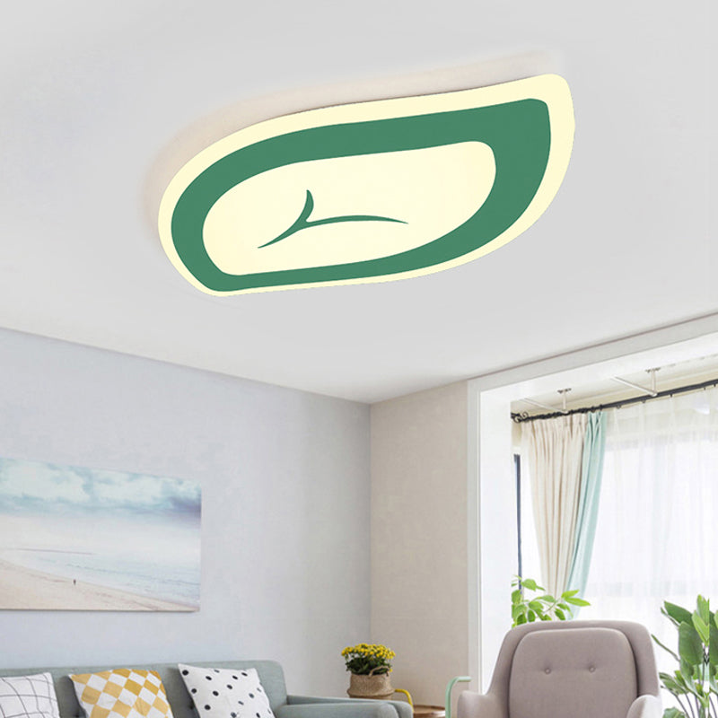 Macaron Nursing Room Led Ceiling Light Fixture - Flush Mount Acrylic Leaf Design Green