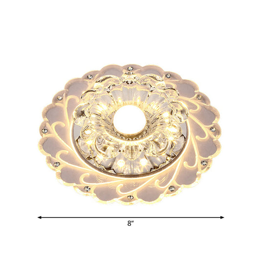 Clear Faceted Crystal Led Foyer Ceiling Light Fixture Bloom Flushmount Lighting With Modern Touch