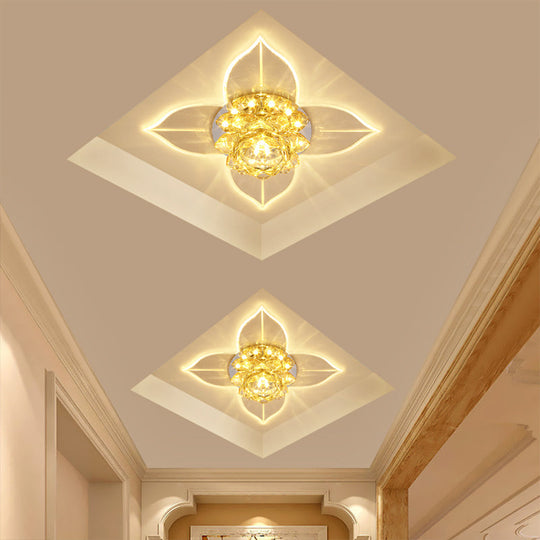Minimal Led Flower Flush Mount Light: Clear Crystal Ceiling Lamp For Porch / Multi Color