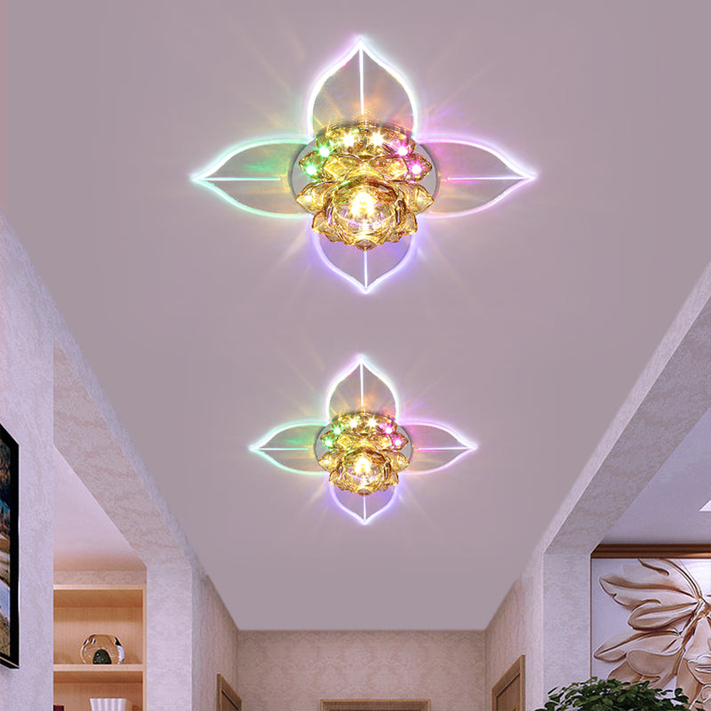 Minimal Led Flower Flush Mount Light: Clear Crystal Ceiling Lamp For Porch