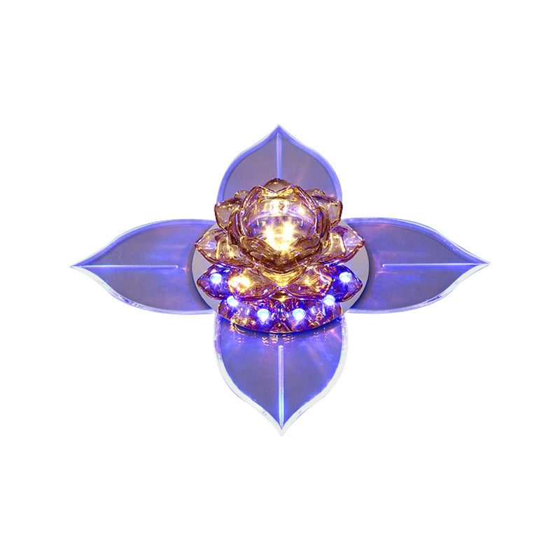 Minimal Led Flower Flush Mount Light: Clear Crystal Ceiling Lamp For Porch