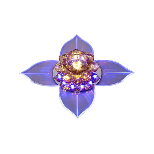 Minimal Led Flower Flush Mount Light: Clear Crystal Ceiling Lamp For Porch