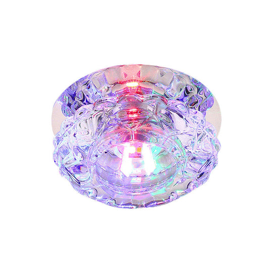 Sleek Led Porch Ceiling Chrome Flushmount Light With Clear Crystal Flower Shade